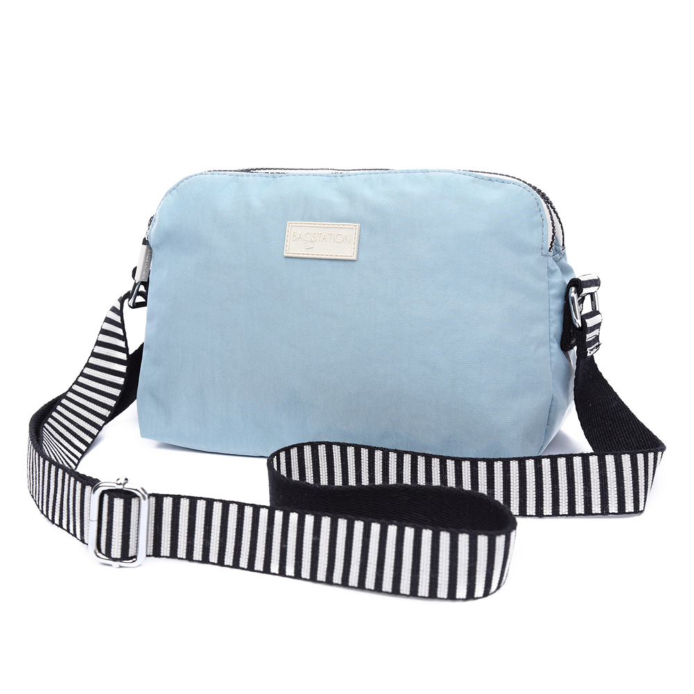 BAGSTATIONZ Crinkled Nylon Dual Zip Sling Bag With Zebra StrapBlue